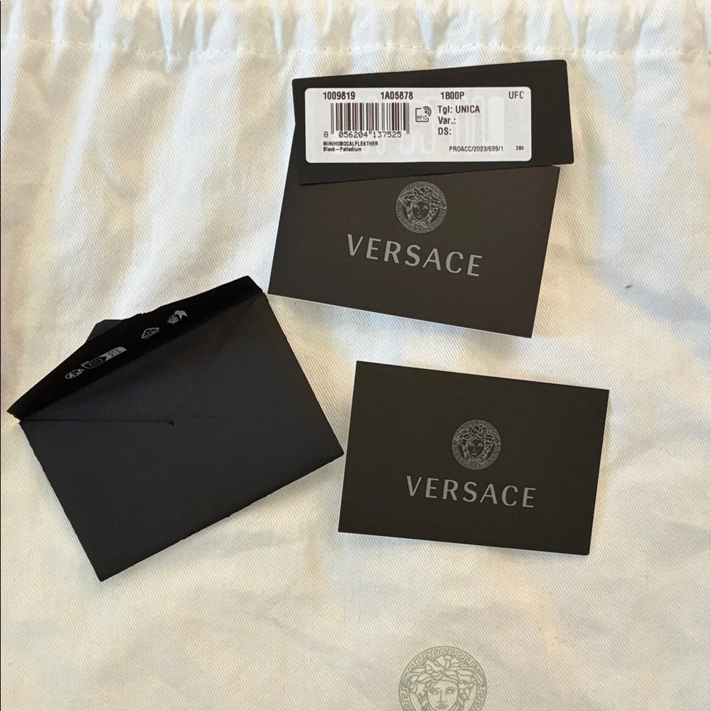 Versace New Black Italian Leather Shoulder mini Hobo Bag w Silver Medusa Charm - Picture 5 of 10
